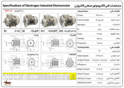 الکتروموتور الکتروژن - سه فاز 0.18 کیلووات ساعت